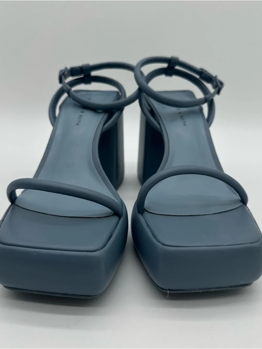 Charles & Keith Slate Blue Square Toe Platform Block-Heel Sandals